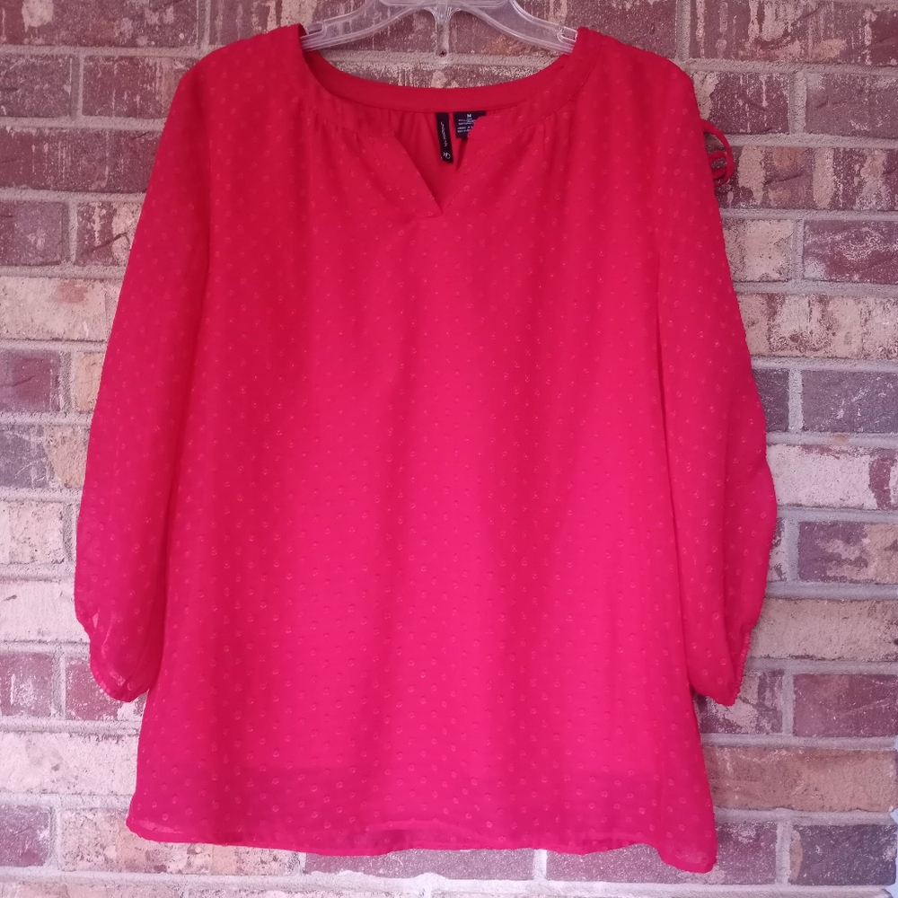 New Directions Cross Cross Sleeve Sheer Blouse